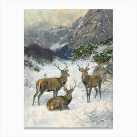 A Deer Herd in Winter by Josef Schmitzberger (1851–1930) Stag, Winter Print Canvas Print