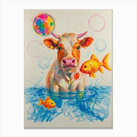 Cow In The Water Canvas Print