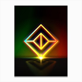 Neon Geometric Glyph in Watermelon Green and Red on Black n.0470 Canvas Print