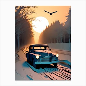 Vintage Car On The Road Canvas Print