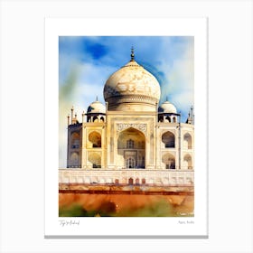 Taj Mahal, India 2 Watercolour Travel Poster Canvas Print