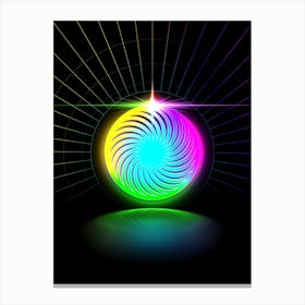 Neon Geometric Glyph in Candy Blue and Pink with Rainbow Sparkle on Black n.0229 Canvas Print