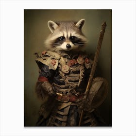 Vintage Portrait Of A Tanezumi Raccoon Dressed As A Knight 1 Canvas Print