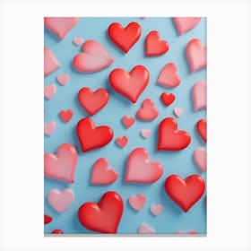 Scattered Hearts On Blue Background Canvas Print