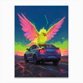 Bird On A Car Canvas Print