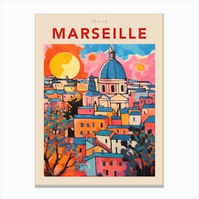 Marseille France Fauvist Travel Poster Canvas Print