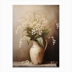 Lily Of The Valley, Autumn Fall Flowers Sitting In A White Vase, Farmhouse Style 2 Canvas Print