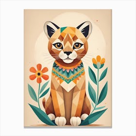 Floral Cute Baby Puma Nursery Illustration (5) Canvas Print