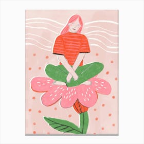 Meditating Woman Bloom Flower Canvas Print