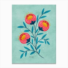 Teal And Coral Flowers Canvas Print