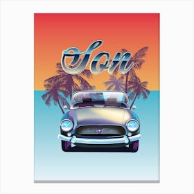 Vintage Car For Son With Palm Trees Canvas Print