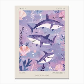 Purple Shark In The Waves Illustration 3 Poster Canvas Print