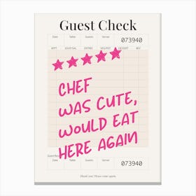 Guest Check - Chef Was Cute - Cream & Pink Canvas Print