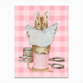 Mouse Reading A Book - Cottage core Canvas Print