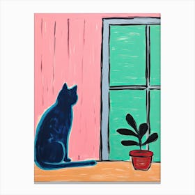 Black And Blue Cat Looking Out The Window Canvas Print