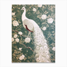 White Peacock Vintage Floral Wallpaper 1 Canvas Print