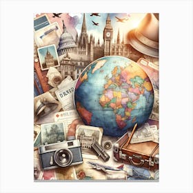 World Traveler Junk Journal Style AI Leinwandbild