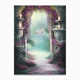 Garden Fantasy Fairyland Dream Dreamlike Alter Archway Vines Wedding Love Romantic Nature Scene Roman Grecian Pillars Statues Fantastic Magic Setting Pathway Entrance Arch Door Canvas Print