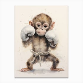 Monkey Painting Boxing Watercolour 1 Canvas Print