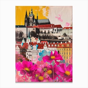 Prague   Floral Retro Collage Style 2 Canvas Print