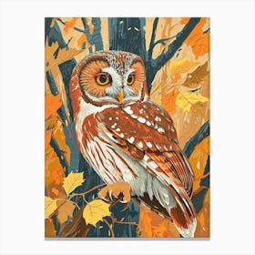 Northern Saw Whet Owl Relief Illustration 4 Canvas Print
