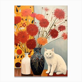 Queen Annes Lace Flower Vase And A Cat, A Painting In The Style Of Matisse 2 Canvas Print