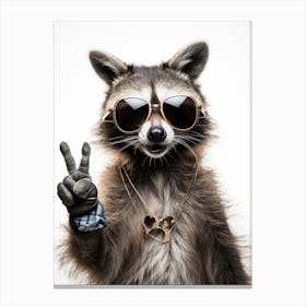 A Guadeloupe Raccoon Doing Peace Sign Wearing Sunglasses 1 Canvas Print