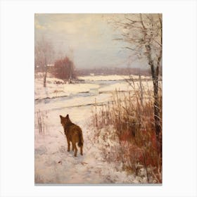 Vintage Winter Animal Painting Red Wolf 4 Canvas Print