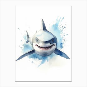Cartoon Watercolour Whitetip Reef Shark 1 Canvas Print