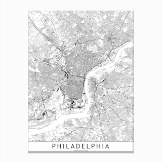 Philadelphia White Map Canvas Print