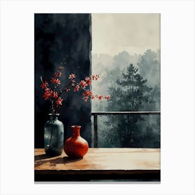 Red Vase On A Table Canvas Print