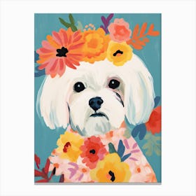 Maltese Portrait With A Flower Crown, Matisse Painting Style 2 Canvas Print