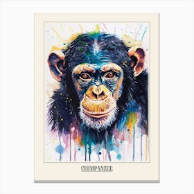 Chimpanzee Colourful Watercolour 1 Poster Canvas Print
