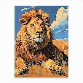 African Lion Relief Illustration Resting 3 Canvas Print