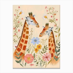 Folksy Floral Animal Drawing Giraffe Canvas Print