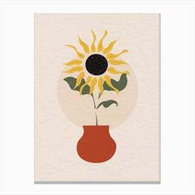 Vintage Minimal Art Sunflower In A Pot Canvas Print