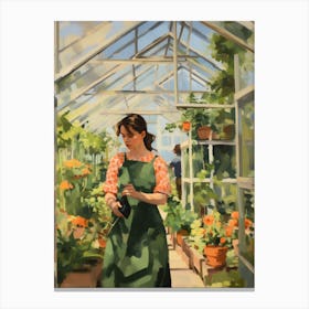 Greenhouse With Lady - expressionism Canvas Print