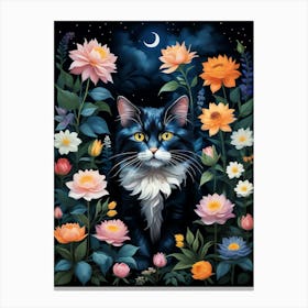 Cat In Flowers 9 Canvas Print