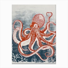 Linocut Inspired Octopus Deep In The Ocean 1 Canvas Print