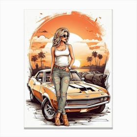 Girl With A Car Canvas Print