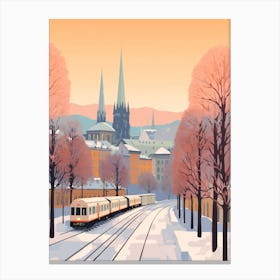 Vintage Winter Travel Illustration Geneva Switzerland 1 Canvas Print