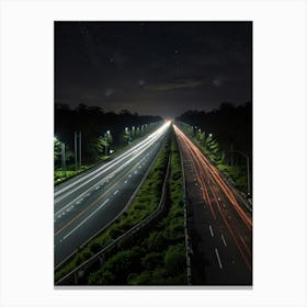 Highway At Night With Light Trails Canvas Print