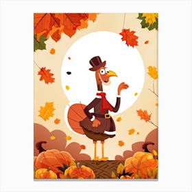 Cartoon Style Illustration Of A Cheerful Turkey Character Donning A Pilgrim Hat Amidst A Fall Harves 2 1 Canvas Print