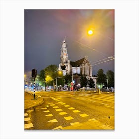 Church Tower At Night Canvas Print