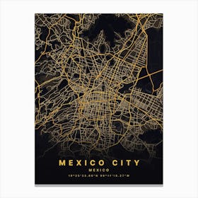 Mexico City Mexico Black And Gold Map Canvas Print