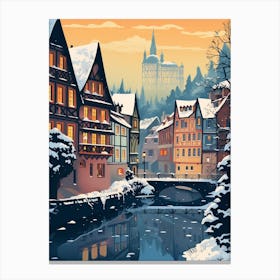 Winter Travel Night Illustration Colmar France 1 Canvas Print