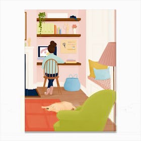 Illustration Of Woman Working in Home Office Canvas Print