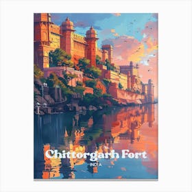 Chittorgarh Fort India Water Fort Travel Art Illustration Canvas Print