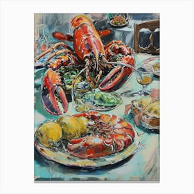 Kitsch Lobster Banquet Painting 4 Canvas Print