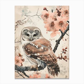 Northern Saw Whet Owl Japanese Painting 4 Canvas Print